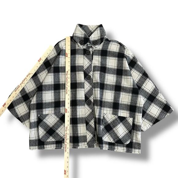 Coldwater Creek Plaid Wool Blend Jacket Women’s L Black White Button‎ Front - Picture 4 of 10